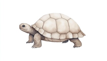 Realistic illustration of a tortoise walking on a plain background, showcasing its detailed shell and limbs