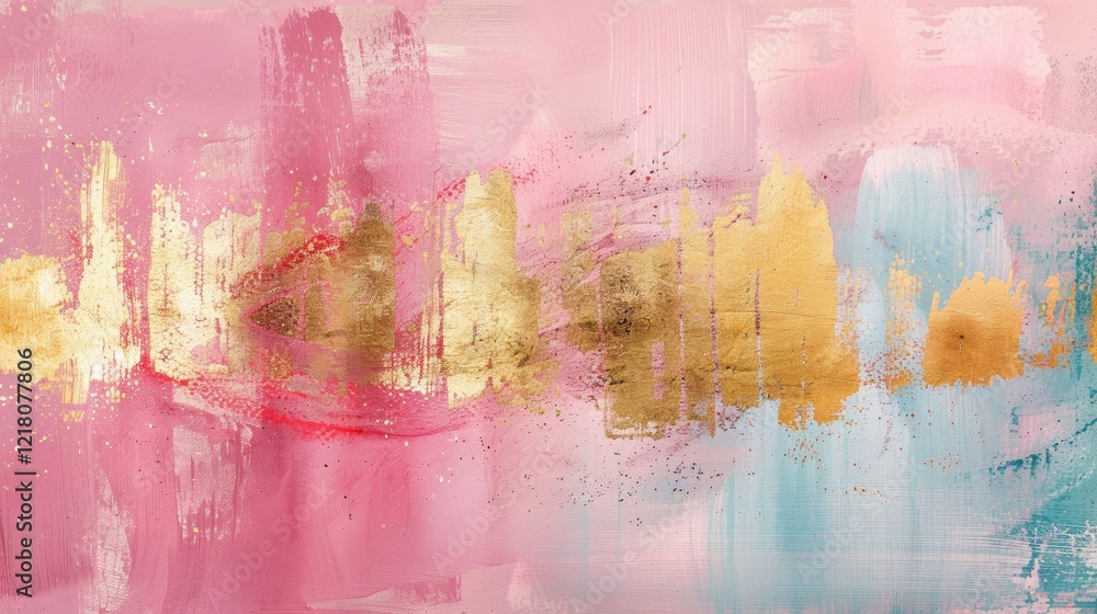Aufkleber layered brush strokes in pink and gold form an abstract composition, blending colors and textures fo
