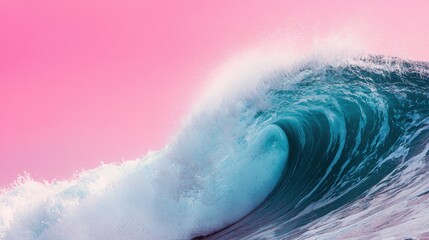 Seascape and waves dynamic, A vibrant wave crashes against a pastel pink sky, showcasing nature's beauty and power in a stunning blend of colors.