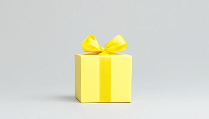 Bright yellow gift box with a bow on a minimalist background, symbolizing celebration and joy