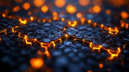 Abstract digital network glowing orange.