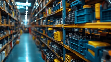 Naklejka premium Warehouse Inventory: Rows of Organized Stock