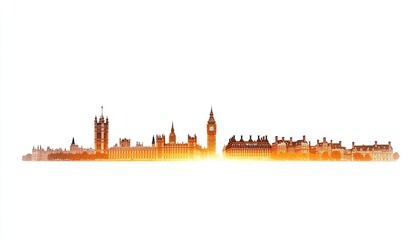 Sunset silhouette of London's iconic skyline featuring Big Ben and Parliament buildings