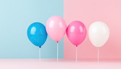 Colorful balloons in pastel shades arranged on a minimalistic background, ideal for celebrations