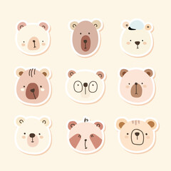 Cute Bear Flat Vector Illustration Set