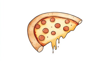 A delicious slice of pepperoni pizza with melted cheese on a white background
