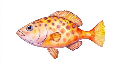 Vibrant illustration of a spotted fish swimming gracefully against a white background