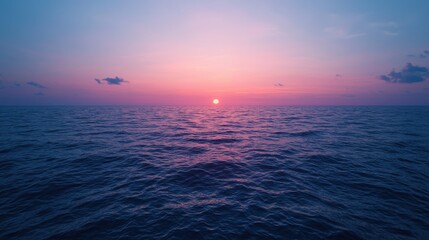 Obraz premium Seascape and waves dynamic, A serene sunset over the ocean, with vibrant hues of pink and purple reflecting on the calm water.