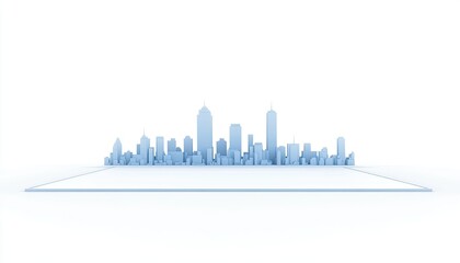 Minimalistic skyline silhouette showcasing modern urban architecture against a white background