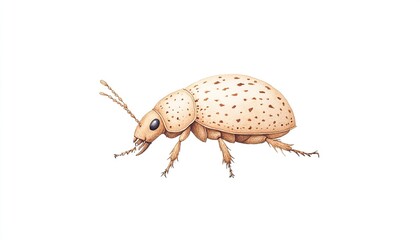 Detailed illustration of a light-colored beetle with distinctive spots and antennae, showcasing its anatomy