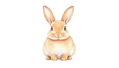 Obraz premium A cute, fluffy rabbit sitting upright against a plain white background, showcasing its adorable features and fur