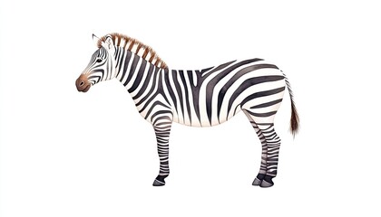 Detailed illustration of a zebra standing gracefully on a white background, showcasing its stripes
