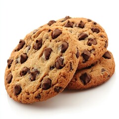 Delicious chocolate chip cookies, baked sweet treat, close-up studio shot, food photography for recipe websites