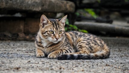 Obraz premium Majestic Bengal Stray Cat Portrait, Exotic Feline Animal Photography Close-up Shot