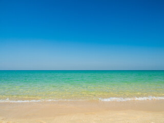 Obraz premium Photography horizon beautiful landscape summer season panorama tropical sea beach white sand clean blue sky background calm nature ocean soft wave water travel at Sai Kaew Beach island sun day time