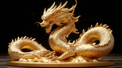 Fototapeta premium Magnificent Golden Dragon Sculpture: A Symbol of Power and Majesty