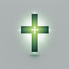 Obraz premium Glowing Green Christian Cross Symbol