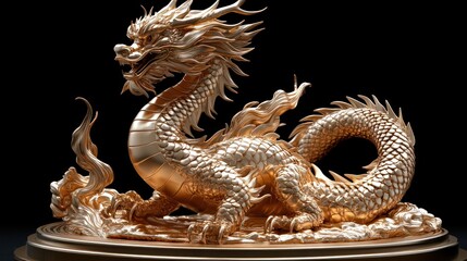 Fototapeta premium Magnificent Golden Dragon Sculpture: A Symbol of Power and Prosperity