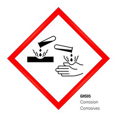 Corrosive warning sign. Globally harmonized system hazard pictograms symbol. Warning symbol GHS icon. Safety Sign. Danger zone.