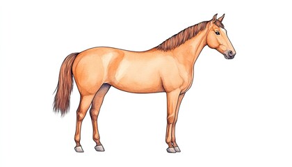 Obraz premium A beautifully illustrated horse standing gracefully with a soft expression, showcasing its elegant form and color