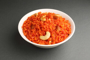 Carrot Halwa,as gajar ka halwa indian sweet made with grrated carrots ,milk,sugar,and ghee   