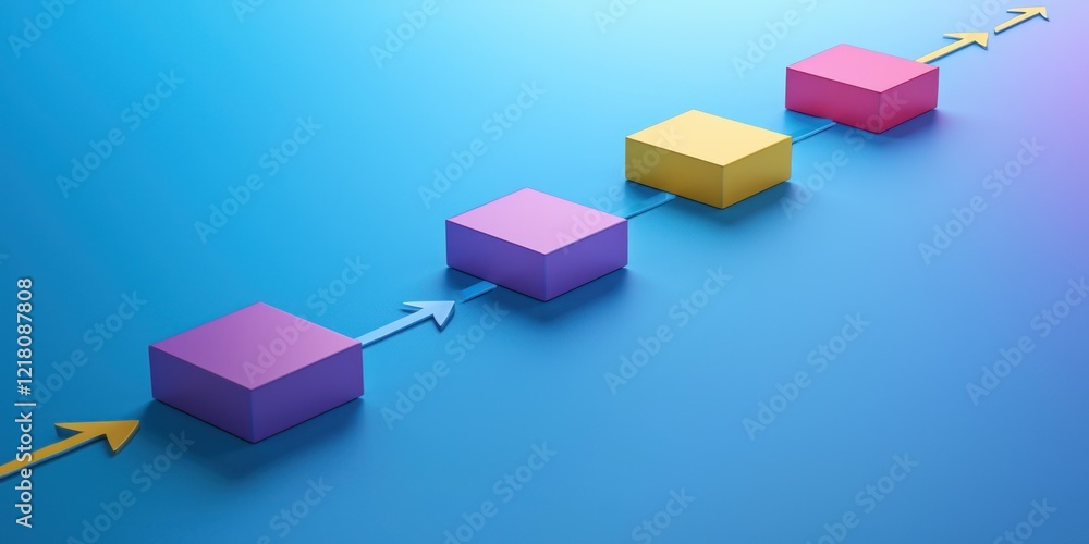 Poster a five-step infographic with boxes connected by arrows, each representing a step in a process.