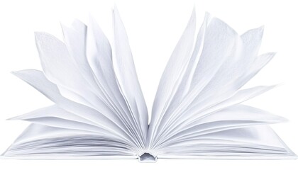 An open book with blank pages displaying dynamic movement, symbolizing creativity and potential