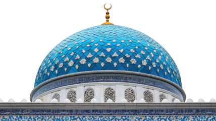 Blue mosque dome with ornate details against a dark sky