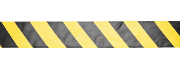 Black and Yellow Caution Tape on Transparent Background, Use on Safety Warning Barrier.