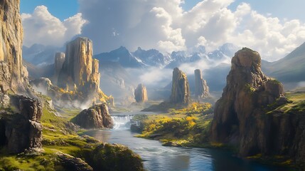 Majestic river valley landscape natural background nature scenery mountainous environment serene viewpoint