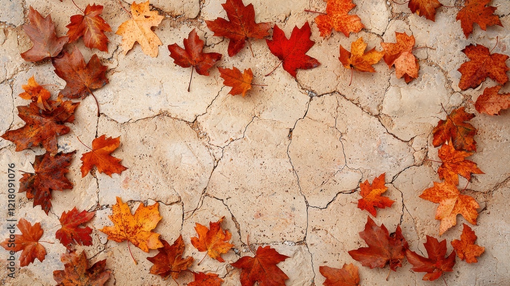 Canvas Prints Autumn leaves arranged on cracked earth background