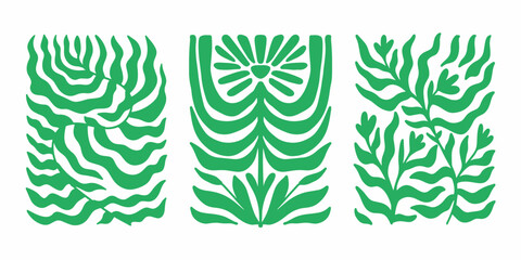 Abstract groovy floral square posters. Modern trendy Matisse minimal style. Hand drawn retro design for wallpaper, wall decor, print, postcards, covers, templates, banners. Black and beige colors