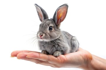 Fototapeta premium A charming gray rabbit, soft and fluffy, is the star of this delightful pet portrait.