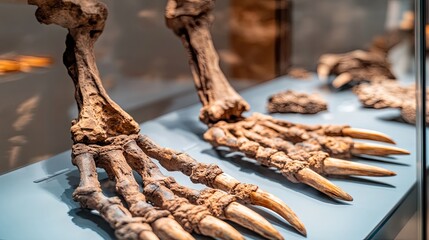 Ancient animal fossil legs claws museum display