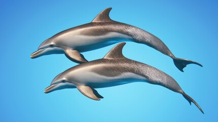 Obraz premium Two Dolphins Swimming in Blue Ocean
