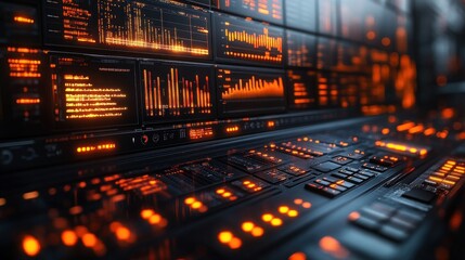 Futuristic Control Panel Interface:  A Glowing Display of Data and Technology