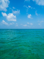 Fototapeta premium Photography horizon beautiful landscape summer season vertical front view tropical sea beach clean blue sky background calm nature ocean wave water travel at samae san island sun good day time