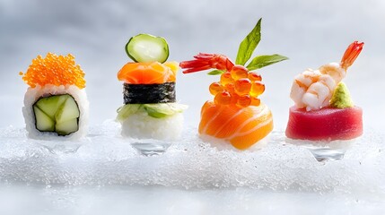 Creative sushi roll presentation culinary arts food photography modern cuisine close-up unconventional sushi design