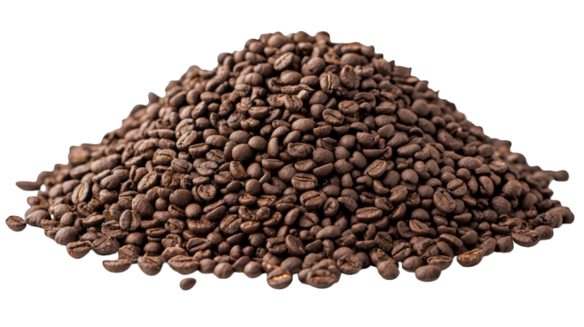 Coffee bean pile isolated on black background for packaging