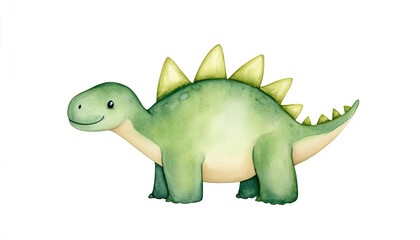 Obraz premium Adorable cartoon dinosaur character with a friendly smile, set against a simple white background, ideal for children's designs