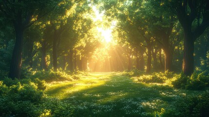 Obraz premium Sunlit Forest Path: A Serene Nature Escape