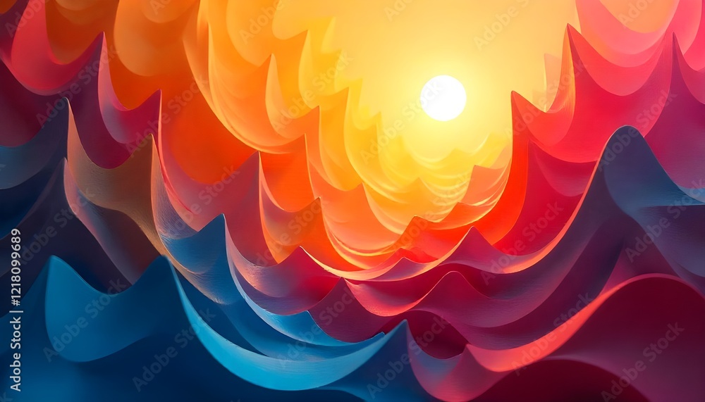 Aufkleber an abstract composition of colorful geometric shapes, illuminated by the radiant glow of a bright su