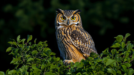 Obraz premium Majestic Great Horned Owl in its Natural Habitat: A Stunning Wildlife Portrait