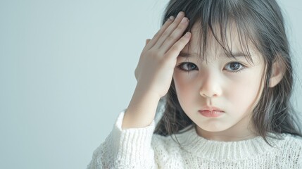 Naklejka premium A little girl rubbing her eyes, looking exhausted and slightly feverish.