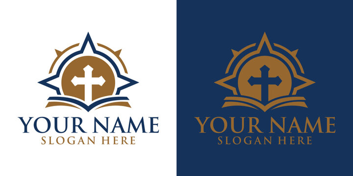 Church religious compass christian logo design abstract vector