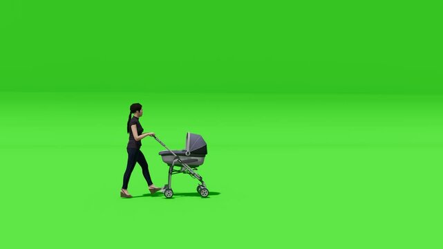 Mother Pushing Stroller In The Park