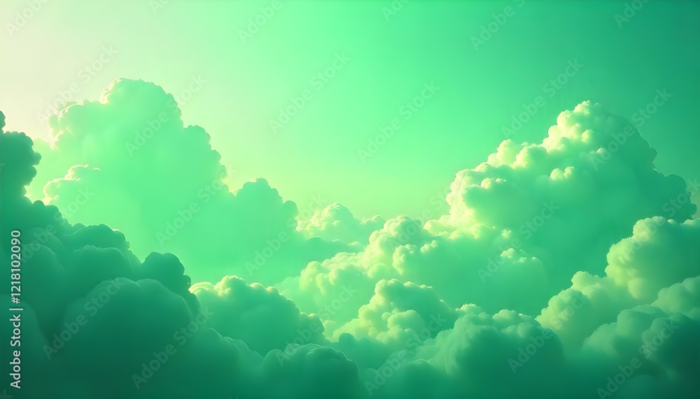 Aufkleber a vibrant green cloudscape, an artistic depiction of lush, surreal skies with soft, flowing clouds i