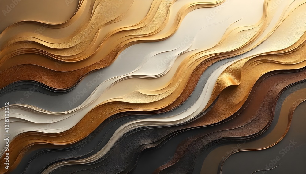 Poster An abstract composition featuring swirling patterns of gold, brown, and grey hues, blending seamlessly to create a dynamic and sophisticated visual flow