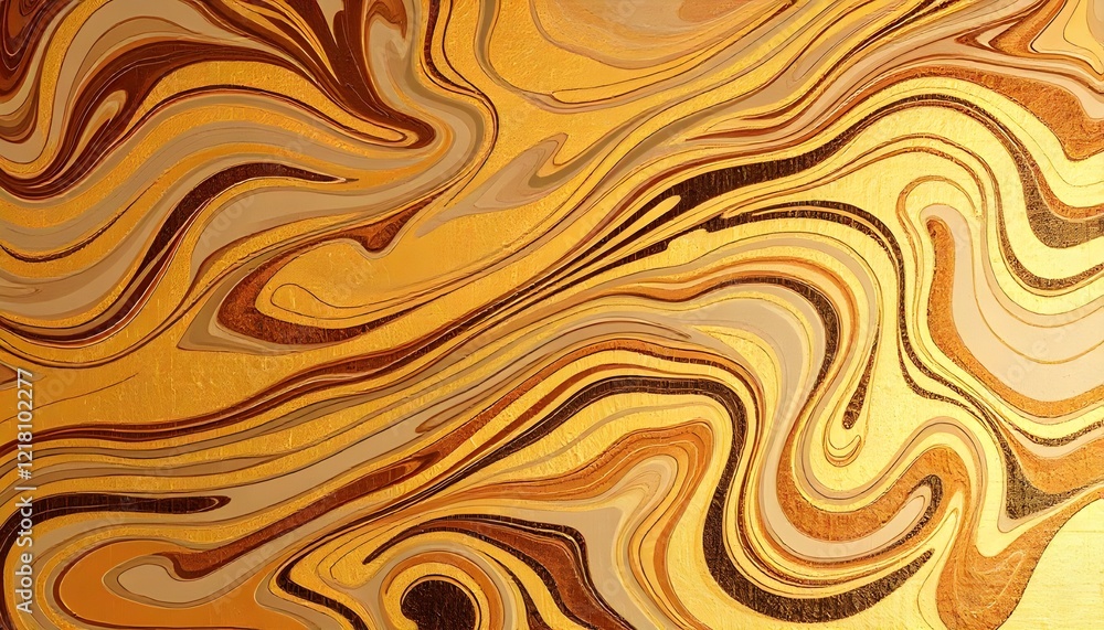 Poster An abstract composition featuring swirling patterns of gold, brown, and grey hues, blending seamlessly to create a dynamic and sophisticated visual flow
