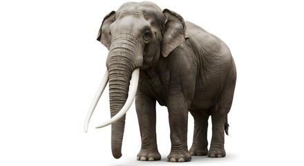 Majestic Asian Elephant with Long Tusks on White Background
